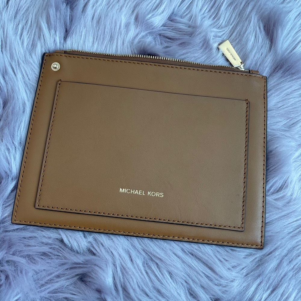 Michael Kors Carmel clutch with gold zipper